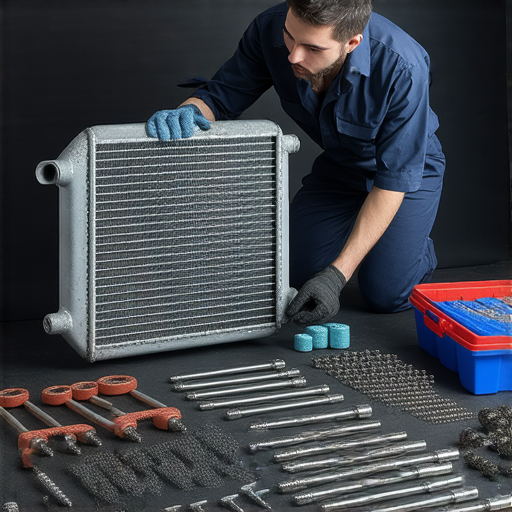 水箱修理費用大揭秘，展示專業技師正在檢查車輛水箱，周圍有各種修理工具和零件，圖中強調車輛的重獲新生及成本考量。