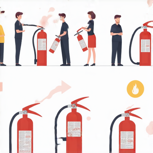 滅火筒的使用示範，展示正確的操作步驟，並強調安全使用的方式，同時搭配英語溝通技巧提升，適合所有學習者參考。