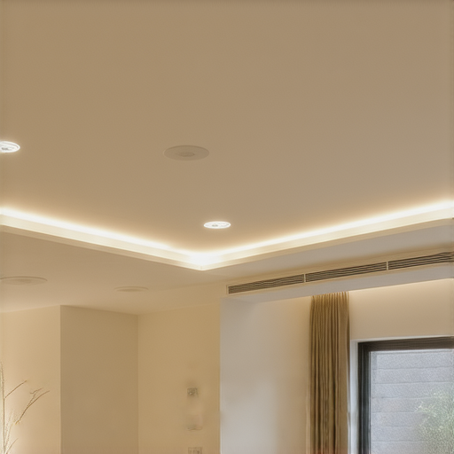 射燈換新貌的室內裝潢，展示省電美觀技巧，明亮的天花板射燈照亮空間，整體設計現代時尚，提升家居亮麗氛圍，加強節能理念。