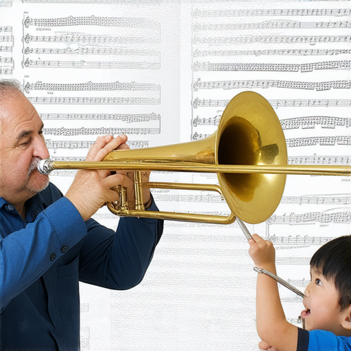 長號音樂技巧教學圖片，展示一對一與外籍英文老師的課程，融合音樂與語言學習，提升演奏技巧與英文能力，適合所有音樂愛好者。