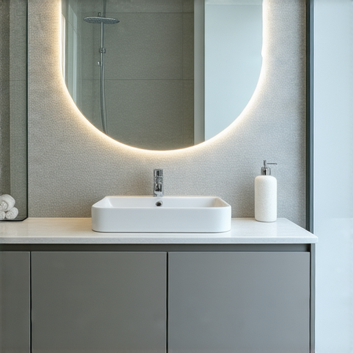 洗手盆櫃的設計展示，融合現代風格與實用性，提升浴室整體美感與儲物空間，展示創新儲物技巧與整潔的浴室環境。