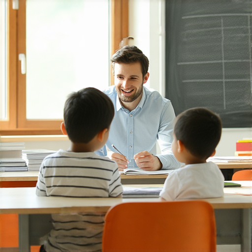 一位外籍老師與學生進行一對一英語學習，教室內環境良好，學生專注於課堂內容，象徵著掌握稀有英文的機會，立即開啟你的英語之旅。