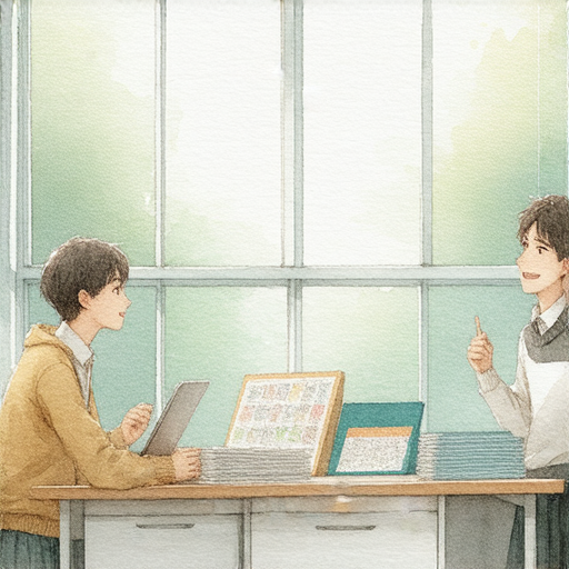 外籍老師與學生一對一互動，展現輕鬆愉快的英語學習環境，學生專注學習，體驗提升英文能力的快感，展現出發現學習新秘訣的情景。