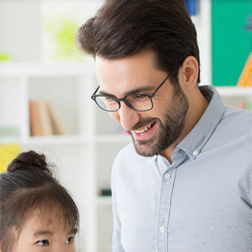 破解迷信的教學圖片，展示一位外籍老師與學生一對一互動，專注於提升生活運勢的英語學習方法，讓人立即期待透過專業指導改善未來。