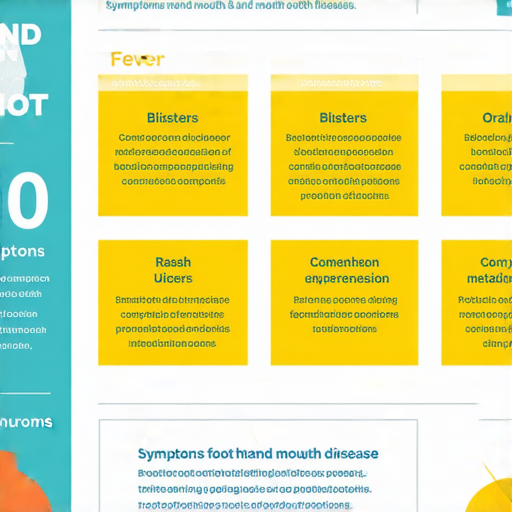 手足口病的十大症狀與預防秘訣圖示，包括發燒、疱疹、口腔潰瘍及皮疹等，提供實用建議，幫助家長識別和預防手足口病。