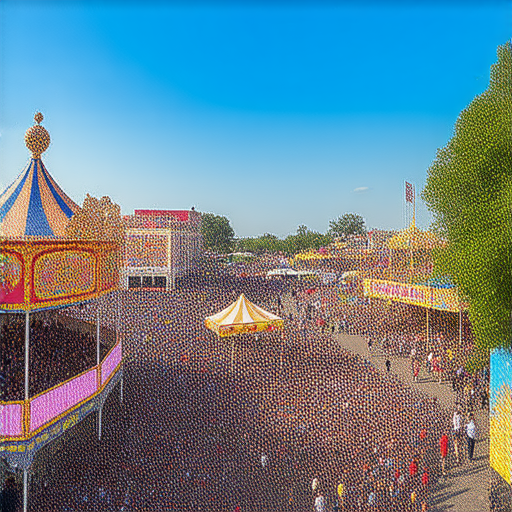 嘉年華活動全景，五大狂歡亮點一覽，五彩繽紛的人群享受音樂、美食與遊戲，展示節日的熱情氛圍，讓觀眾一窺今年必參加的嘉年華樂趣。