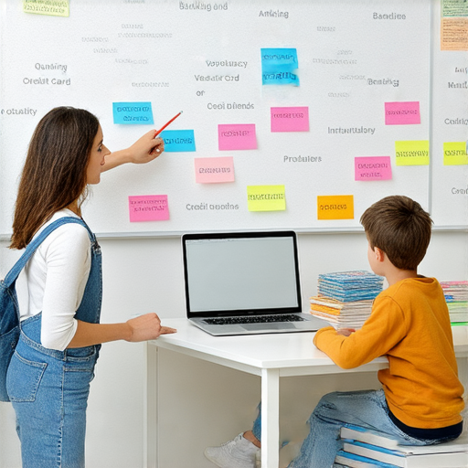 外籍老師一對一教學場景，學生專注學習銀行與銀行卡相關英文，提高英語流利對話能力，強調立即提升學習成效。