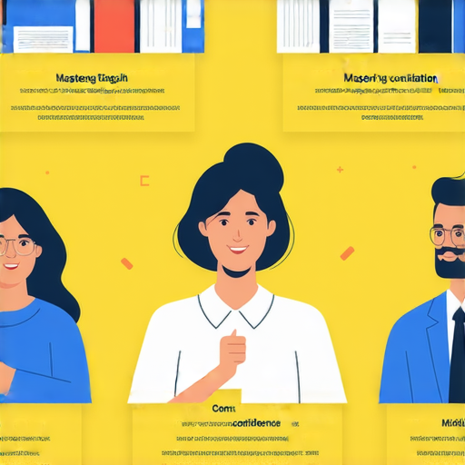 圖片顯示五個學好英語的關鍵技巧，包括學習方法、練習技巧和心態調整，揭示如何挖掘潛力，克服語言障礙，讓學習者擁有自信的表情。