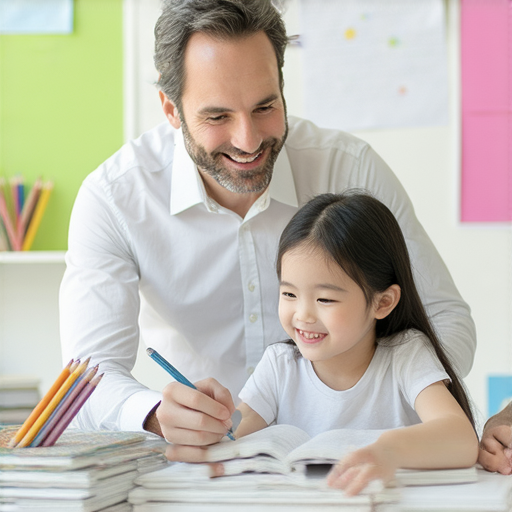 一位外籍老師與學生進行一對一英語教學，培養流利英語能力，創造輕鬆互動學習環境，幫助學生在語言學習中脫穎而出。
