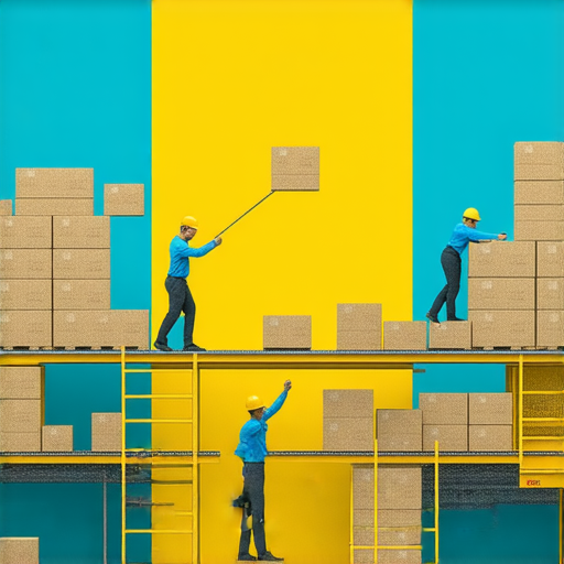 多渠道打包的創新方法，顯示提升效率的流程，包含專業人士使用各種設備和工具進行包裝，突顯了技術與合作的重要性，彰顯了打包效率的提升和商業成功的關鍵。