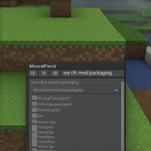 Minecraft模組打包過程示範，展示一鍵打包功能和界面，背景中有模組文件及相關工具，強調便捷性和效率，適合玩家快速整合Minecraft模組和文件。