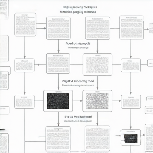 奇幻打包秘技的圖示，展示從IPA到Minecraft模組的技術流程，包含打包步驟、一系列工具和模組圖案，帶領使用者深入了解打包過程與應用。