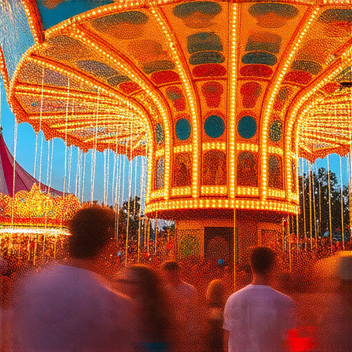 探索嘉年華奧秘的場景，五光十色的游樂設施與熱鬧的人群，讓心跳加速的刺激體驗，千奇百怪的遊戲和笑容洋溢的遊客，共同構成非凡的樂趣。