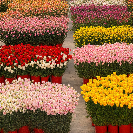 探索年宵花市的秘密，挑選最旺吉祥花的市場景象，色彩繽紛的花朵吸引顧客，展示各種吉祥花的特色，傳遞旺運的象徵意味。