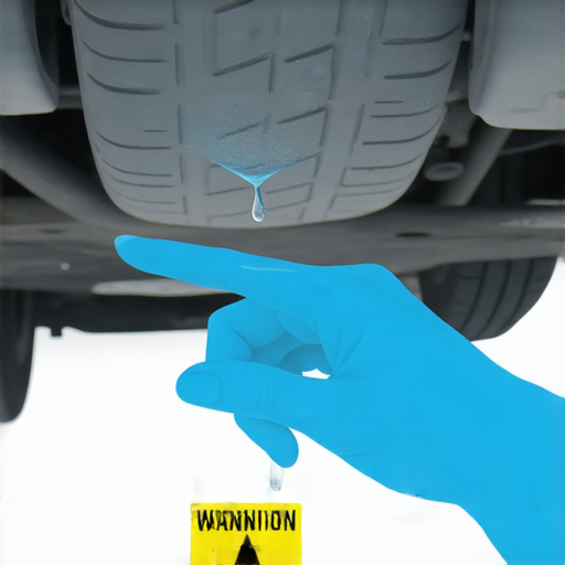 底盤漏水檢查示意圖，顯示汽車底盤及潛在漏水問題，提醒車主注意底盤漏水的危險，建議定期檢查以保護愛車安全。