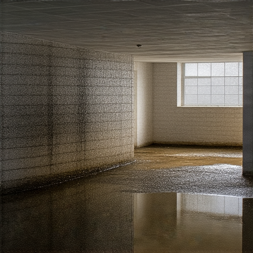 大樓地下室漏水現象，展現漏水痕跡及積水情況，顯示問題嚴重性，提醒大樓管理者及住戶重視漏水解決方案，提升生活品質，保障居住安全。