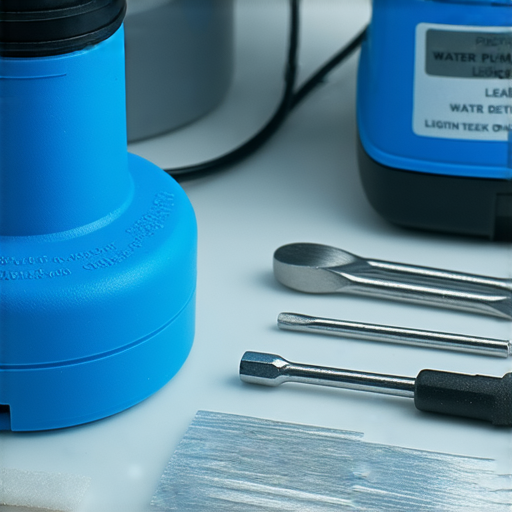 水泵浦漏水危機的檢測與修復過程，展示了漏水位置的特寫圖像，背景包含工具與修復材料，強調迅速檢測與有效解決方案。