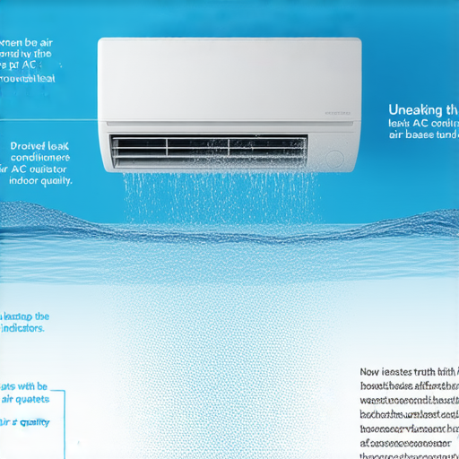 揭秘冷氣漏水的真相，顯示冷氣底盤問題如何影響室內空氣質量，圖片中展示漏水情況及影響因素，強調維護冷氣系統的重要性。