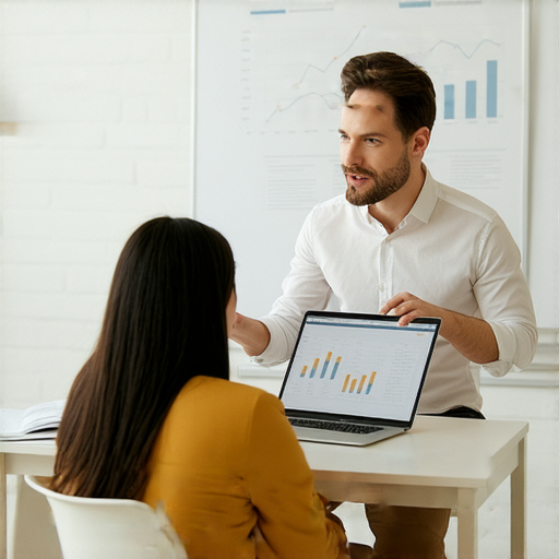 外籍老師一對一教學，幫助學員提升英文銷售技巧，達成成交倍增的效果，圖片顯示學生與老師互動，學習專業銷售技巧。