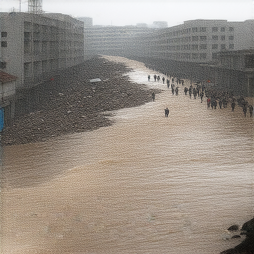 馬鞍山水管爆裂現場，洪水失控湧出，周圍環境受災嚴重，居民驚慌逃離，救援和搶修人員忙碌反應，揭示背後原因與影響。