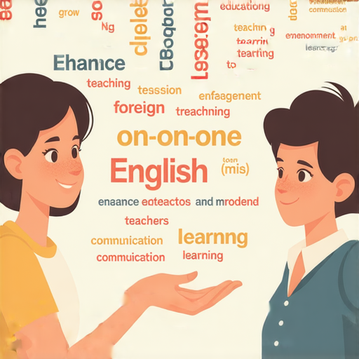 一對一外籍英文教學提升溝通技巧的海報，展示學生與外教互動，雙方專注交流，背景有英文單字和句子，強調學習過程中的連鎖反應和成長。