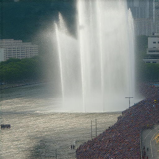 荃灣水管爆裂現場，水柱衝天，小區居民驚慌失措，周圍路面淹水，應急人員迅速趕到處理，真相令人意外，揭示城市基建問題。