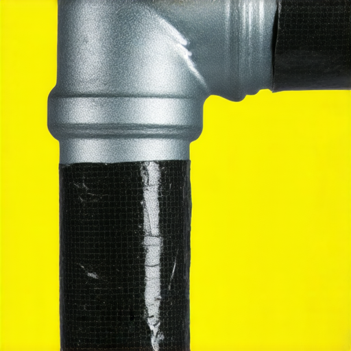 修復破損水管的方法，顯示膠帶緊緊包裹住洞口，瞬間提升管道穩定性，強調如何快速利用膠帶解決水管問題，適合家庭急修技巧。