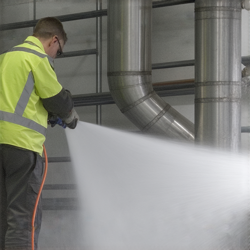 水管清潔過程中的專業人員正在使用高壓水槍清理管道，管道內部乾淨明亮，展現水管清潔的祕訣與技巧，幫助家庭恢復管道如新。