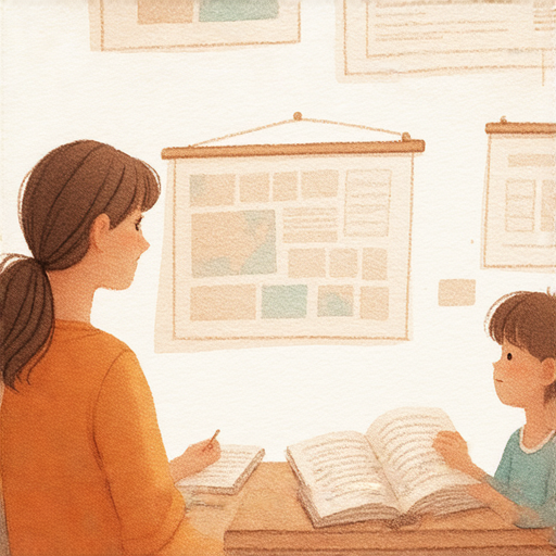 外籍老師與學生進行一對一的英文教學，專注於提升語言技能，互動交流，學生抬頭專注聆聽，背景為教室環境，象徵解鎖流利英文的學習之旅。