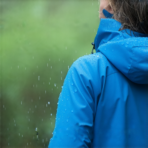 杜邦防水技術示範透氣布料，強調其防水特性與舒適度，讓使用者在雨中自由行動，展現現代科技在戶外裝備中的應用，持續保持乾爽與靈活。