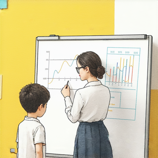 外籍英文老師一對一教學場景，學生認真學習，老師耐心指導，主題為掌握正比與反比，鼓勵啟發英文學習之旅，生動呈現教學互動。