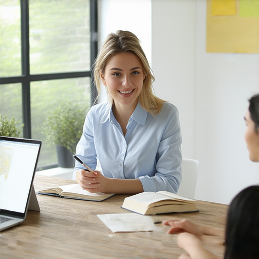 外籍老師一對一英語教學場景，學員與老師互動，學習環境輕鬆愉快，專注提升英語口語能力，立即體驗流利之路，開啟全新語言學習之旅。