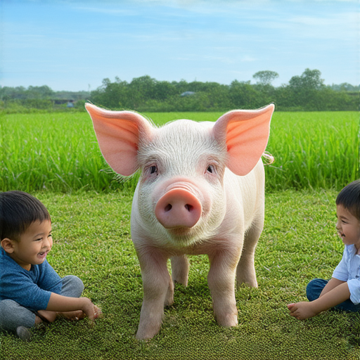 母豬在農場中被照顧，外籍老師示範英文及農場知識的互動教學，學員專心聆聽，環境自然且專業，體驗學習如何結合農業與語言技能。
