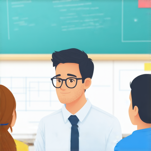 「外籍英文老師一對一教學場景，學生專注於學習，牛郎意象融入教室內，探索語言學習的奧秘與創意教學方法，提升英語水平的體驗。」