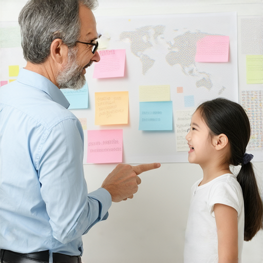 一位外籍英文教師正指導學生學習英語，場景充滿互動和熱情，背景有學習工具，體現一對一外籍英文教學的效果，開啟流利英語的新篇章。