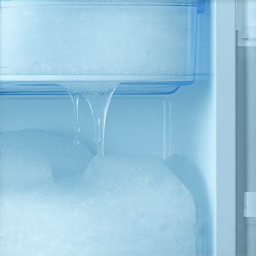 冰箱內部顯示冷凍庫結冰現象，水珠滴落情況，提醒用戶注意冰箱維護與檢查，揭示冰箱滴水原因及解決方法，保持家居衛生與食物新鮮。