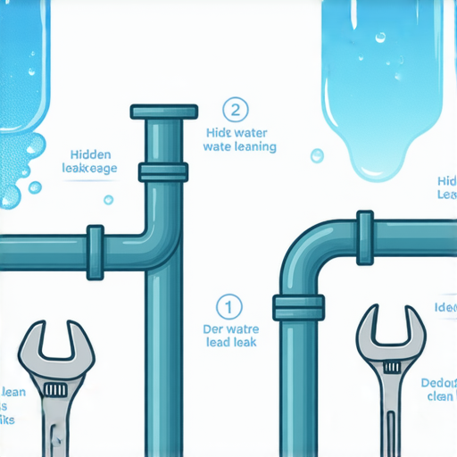 家庭隱藏滲水問題的示意圖，展示如何檢查和解決滲水的步驟與方法，幫助家庭維護水管系統，保障居住環境的安全。