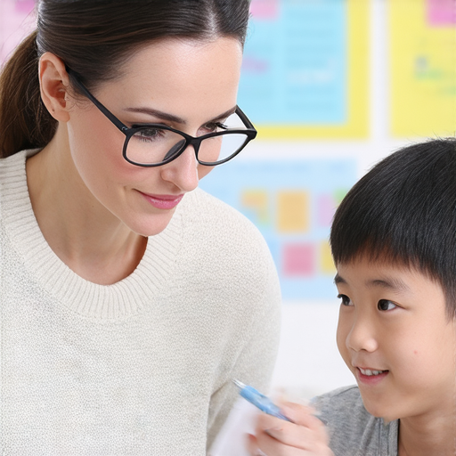 外籍老師一對一教學的場景，學生專注於學習英文，老師耐心指導，提升語言能力，學習氛圍輕鬆愉快，幫助學生快速克服語言障礙。