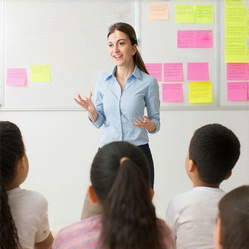 一位外籍老師正在指導學生，專注於提升英語溶解能力，教室環境友好且互動性強，日常對話練習，讓學習變得輕鬆有趣。