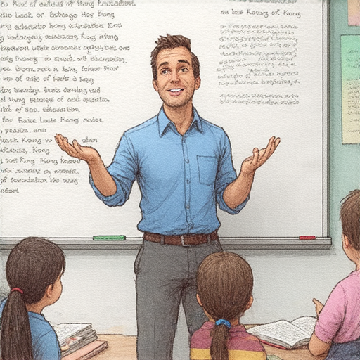 外籍英文老師在課堂上深入探討香港基本法，揭開其背後的故事，學生專注聆聽，探索香港法制的奧秘，畫面展現教學互動與學習氛圍。