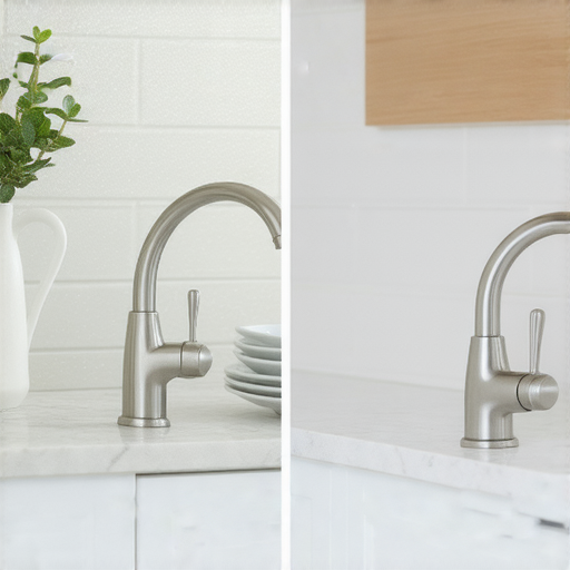 揭開油切水龍頭的秘密，展示廚房水龍頭清潔前後對比，強調油漬去除效果和簡易清潔方法，瞬間讓廚房變得乾淨無油，提升居家生活品質。