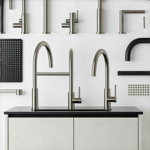 水龍頭各種尺寸排列展示，突顯選擇合適尺寸的重要性，背景為現代廚房設計，強調功能性與美觀性融合，專業水龍頭資訊指南。