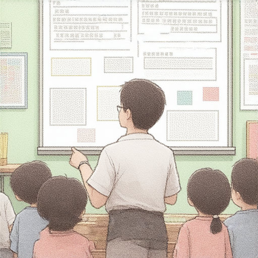 解密紫微斗數的外籍老師在教學，輕鬆學英文的過程中，學生專注地學習，畫面顯示學習道具，展現互動教學的氛圍。