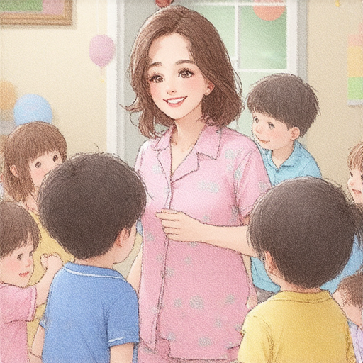 外籍英文老師在派對中與學生互動，大家穿著睡衣，享受輕鬆的氛圍，分享歡樂與學習的時刻，展現多元文化交流的樂趣。