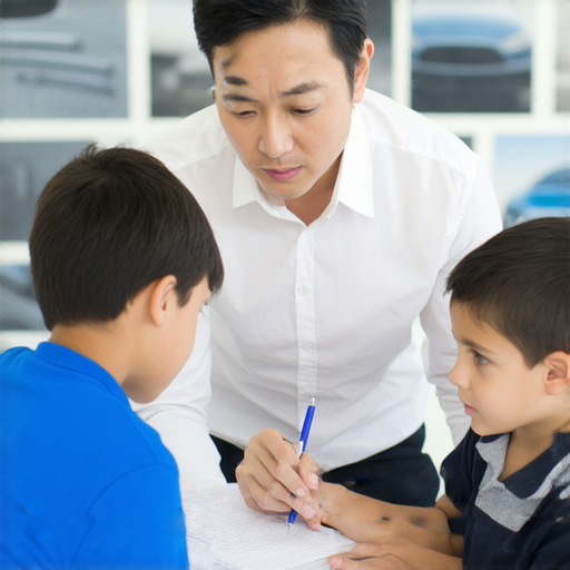 一位外籍老師正在進行一對一教學，學員專心學習維修保養相關的專業英語，提升語言能力，背景顯示與汽車維修相關的圖片及工具，強調學習的重要性。