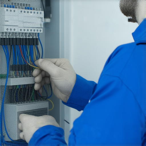 電力裝置檢查場景，專業人員仔細檢查電路板和插座，強調電力安全的重要性，揭示潛在的危險和隱藏的危機，確保家庭和辦公室的電力裝置完全安全。