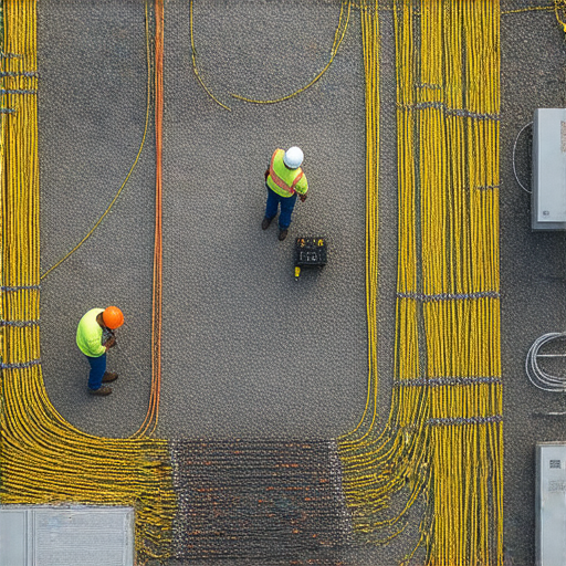 電力大故障現場，技術人員進行緊急維修，工具與設備整齊排列，顯示出電力系統的複雜性及維修背後的秘密，傳達維護電力供應的重要性。