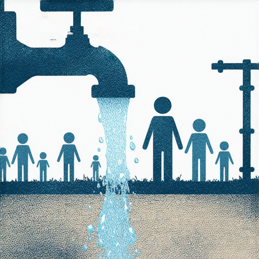 水壓危機的情境插圖，顯示停水後的家庭困境，水龍頭流出微弱水流，背景是無水的水管，突顯應對停水的必要性和解決秘訣，提醒人們做好準備。