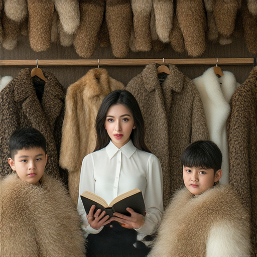 探索皮草的魅力與背後故事的圖片，外籍老師與學生共同學習英文，展現文化交流的熱情與知識分享，聚焦於皮草的歷史與時尚意義。