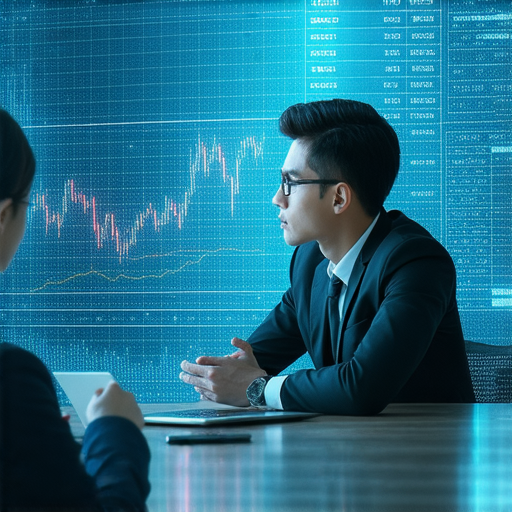 揭開盈富基金的神秘面紗，外籍英文老師與學員一對一探討投資智慧，背景展示股市圖表和金融數據，強調學習投資知識的重要性。